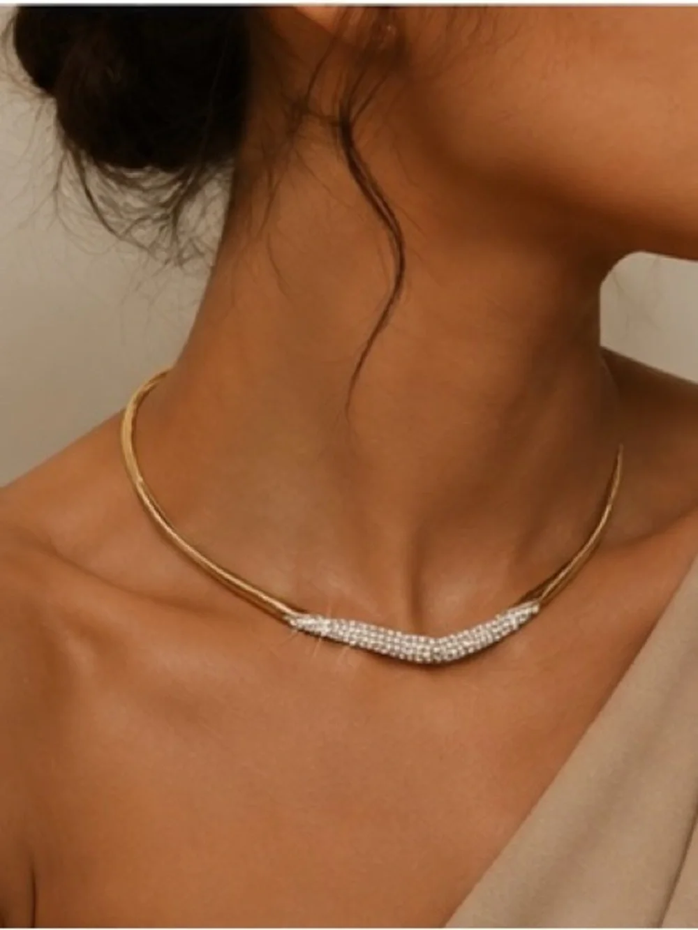 Gold Collar Necklace with White Pearl Accent
